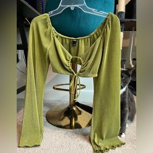 Green Flared Sleeve Crop Top